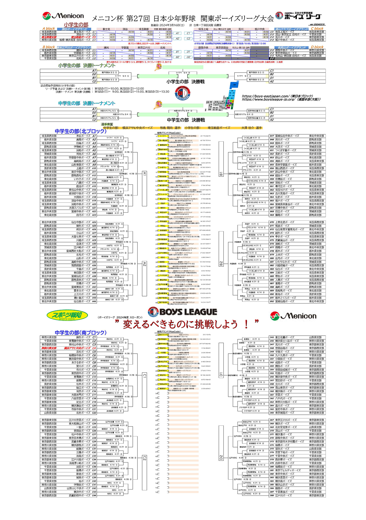 メニコン杯 第27回 日本少年野球 関東ボーイズリーグ大会 組合せ